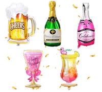 Bière Ballons, 5 Pièces XXL Ballon Anniversaire en Forme de Bouteille Verres à Vin, Champagne Géant Ballon, pour Mariages Décorations de Fête anniversaire accessoire photo