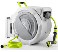 Bietor Enrouleur de tuyau mural 1/2" 45 m + 2 m, enrouleur automatique, système de retour lent, arrêt de longueur, support pivotant à 180° et 10 modes de pulvérisation pour jardin, pelouse et lavage