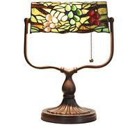 Bieye L30764 Lampe de bureau de banquier en verre teinté style Tiffany raisin pour le travail de lecture, 14 pouces de haut