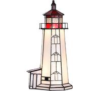 Bieye L30770 Lampe de table décorative en verre teinté style Tiffany, style phare, veilleuse pour la décoration de la maison (Rouge et blanc, 15P x 15l x 30H CM)