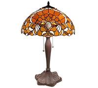 Bieye L30789 Lampe de table en vitrail style baroque Tiffany | avec abat-jour de 16 pouces de large, 24 in / 61 cm de haut, orange