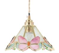 Bieye L30999 Suspension en vitrail style Tiffany Rose | Motif floral et de papillons ; avillon de plafond en laiton ; câble gainé de tissu ; lumière d'ambiance chaleureuse.