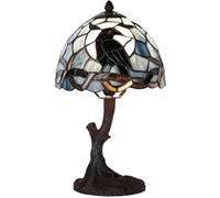 Bieye L32010 Raven assis sur une branche d'arbre nue en pleine lune nuit style Tiffany Lampe de table en verre teinté pour décoration d'intérieur (bleu foncé, 20 x 35 cm)