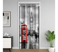 Big Ben Impression Rideau Occultant 86x203,Cabine Téléphonique Rouge Rideau de Porte pour L'Intimité Porte,Londres Street View Pattern Rideau Porte,Art Moderne Gris Rideaux de Séparation de Chambre