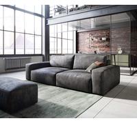 Big canapé Lanzo 230x95 cm similicuir vintage anthracite avec pouf