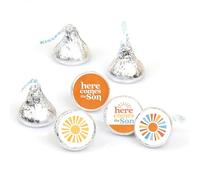 Big Dot of Happiness Here Comes The Son Lot de 108 petits autocollants ronds pour fête prénatale Motif garçon Pour bonbons au chocolat