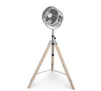 Bigben Ventilateur 80W Design Rétro sur Pied, Trépied en Bois, 3 Vitesses, Hauteur Ajustable et Tête Orientable Chromée pour un Flux d'Air Ciblé - FANR01S