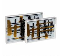 BigBuy Home Plateau à collations Blanc Noir doré PVC Cristal Abstrait 45 x 31 x 4,2 cm (2 unités)