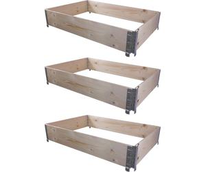 BigDean 3X Cadre de palette surélevé 120x80x20cm grand - cadre en bois pliable, emboîtable & empilable - idéal pour plantes, fleurs, fruits, légumes & herbes aromatiques