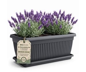 BigDean, ensemble de 3 jardinières XXL, dimensions 100 x 40 x 35 cm, capacité de 88 litres. Jardinière/pot de fleurs, design méditerranéen, livraison incluant des sous-couches, couleur : anthracite, p