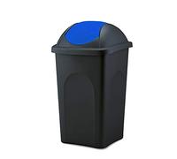 BigDean Grande poubelle de 60 l avec couvercle basculant Noir/bleu | Poubelle à couvercle basculant en plastique - Poubelle - Fabriquée en Italie