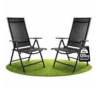 BigDean - Lot de 2 chaises de jardin à dossier haut, pliables, supportant jusqu'à 120 kg, noires, réglables en 7 positions, résistantes aux intempéries, pour le balcon, le jardin, la terrasse et le ca