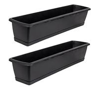 BigDean Lot de 2 jardinières avec soucoupe Anthracite de 60 cm de long - En plastique PP - Jardinière de balcon étroite