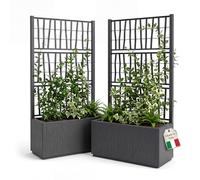 Grande jardinière rectangulaire BigDean 2X avec treillis grimpant, bac à fleurs de 80x36x140 cm, fabriqué en Europe
