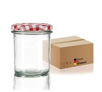 BigDean Lot de 24 bocaux à visser TO82 de 350 ml avec couvercle | Bocaux à confiture avec couvercle à visser TO 82 - Rouge à carreaux - Fabriqué en Allemagne