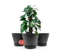BigDean Lot de 3 pots de fleurs ronds avec soucoupe, diamètre 35 cm, anthracite, cache-pot pour l'intérieur et l'extérieur, en plastique incassable et fabriqué en Europe