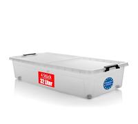 BigDean Lot de 4 boîtes de rangement sous lit 32 l hermétiques et avec roulettes en plastique résistant - Boîte de rangement sous le lit pour vêtements, jouets, etc. - Boîte de rangement fabriquée en