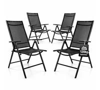 BigDean - Lot de 4 chaises de jardin à dossier haut, pliables, supportant jusqu'à 120 kg, gris foncé/noir, réglables sur 7 positions, pour le balcon, le jardin, la terrasse et le camping