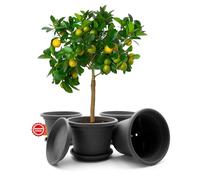BigDean Lot de 4 pots de fleurs ronds avec soucoupe - Diamètre : 35 cm - Anthracite - Résistant aux intempéries