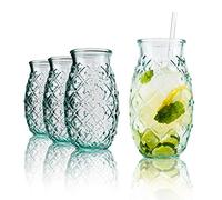 BigDean Lot de 4 verres à cocktails en verre recy e 700 ml au design ananas pour cocktails et cocktails - Écologique et résistant au lave-vaisselle