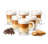 BigDean Lot de 6 verres à latte macchiato avec anse, 230 ml, transparents | Verres à cappuccino en verre pour boissons chaudes et froides