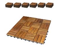 BigDean Lot de 66 dalles en bois pour balcon 30 x 30 cm - 6 mètres carrés - En bois d'acacia - Revêtement de sol en bois - Système à clic - Carreaux de balcon