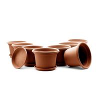 BigDean Lot de 8 pots de fleurs ronds avec soucoupe, diamètre : 40 cm, terre cuite, résistants aux intempéries, fabriqués en Europe