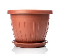 BigDean Pot de fleurs rond de 33 cm avec soucoupe - Couleur terre cuite | Résistant aux intempéries, bac à plantes avec écoulement d'eau, résistant aux UV en plastique incassable