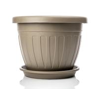 BigDean Pot de fleurs rond de 40 cm avec soucoupe - Moka - Résistant aux intempéries - Évacuation de l'eau - Résistant aux UV - En plastique incassable - Convient pour l'intérieur et l'extérieur