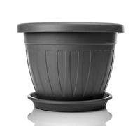 BigDean Pot de fleurs rond de 50 cm avec soucoupe - Couleur anthracite | Pot de fleurs résistant aux intempéries, drainage de l'eau, résistant aux UV, en plastique incassable