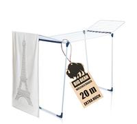 BigDean Séchoir à linge extra haut et épais en lin blanc/bleu - 20 m - Fabriqué en Europe