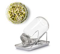 BigDean Sprossenglas Set de pots à germer en verre avec couvercle en grille en acier inoxydable et support 1000 ml