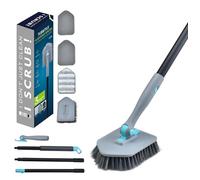 Bigemai Brosse de nettoyage 3 en 1 pour douche, salle de bain, douche, avec manche long de 150 cm, poils raides pour salle de bain, cuisine, baignoire, carrelage, lavabo, mur, sol en verre (gris)