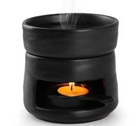 Bighan Brûle-Parfum en Céramique Noir | Design Démontable, Diffuseur pour Huiles Essentielles avec Cuillère à Bougie Chauffe-Plat, pour Chambre et Salon