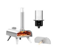 BIGHORN Four à Pizza Portable en Acier Inoxydable, Double Combustible Granulés et Gaz, avec Pierre à Pizza，housette inclus.