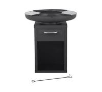 Bighorn Grand Brasero Plancha Barbecue, Rond, Noir, avec Tiroir et Rangement, φ80 x H92 cm