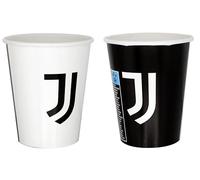 BIGIEMME Juventus Juve Lot de 8 verres en carton blanc noir 266 ml décorations de table d'anniversaire fête équipes de football