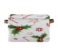 Bigjoke Panier de rangement en tissu avec poignées, motif aquarelle et canne de Noël