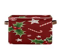 Bigjoke Panier de rangement en tissu avec poignées, motif aquarelle et canne de Noël