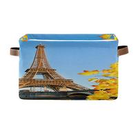 BIGJOKE Panier de rangement en tissu pliable avec poignées Motif tour Eiffel Seine River Paris