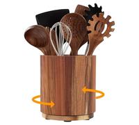BigKing Porte-ustensiles en bois d'acacia pivotant à 360° 15x16,7cm pour comptoir, couverts de cuisine, organisateur pivotant pour cuisine, restaurant