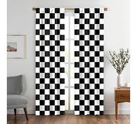 BigLixhgg Lot de 2 Rideaux de fenêtre Noirs et Blancs à Carreaux avec Passe-Tringle pour Salon, décoration d'intérieur, 66 x 213 cm