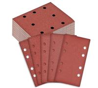 BIGP 100 Feuilles Abrasives Papier de Verre 80x133mm - Grain 40/60/80/120/240-8 Trous pour Ponceuse Vibrante/Orbitale - Lot pour Ponçage Bois, Métal, Peinture