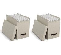 Bigso Box of Sweden boite à dossiers suspendus avec couvercle - jolie boîte à archives incluant 8 chemises - boîte à dossiers en panneaux de fibres et papier élégant effet lin - beige (Lot de 2)