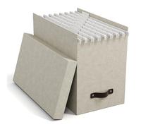 Bigso Box of Sweden boite à dossiers suspendus avec couvercle - jolie boîte à archives incluant 8 chemises - boîte à dossiers en panneaux de fibres et papier élégant effet lin - beige