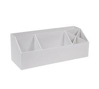 Bigso Box of Sweden Desk Organiser with 4 Compartments - Organiser for Notes, Paper Clips, Pens etc. - Fibreboard and Paper in Linen Look (White)