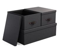 Bigso Box of Sweden INGE Lot de 3 Boîtes de Rangement pour Chambre à Coucher, Enfants, Bureau ou Salle de Bain - Boîte de Rangement Avec Couvercle - Caisses de Rangement Aspect Lin - Gris foncé