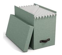 Bigso Box of Sweden JOHAN Boîte de classement suspendue avec couvercle - Boîte d'archivage élégante avec 8 dossiers suspendus - Boîte de dossiers suspendus en panneau de fibres et papier aspect lin