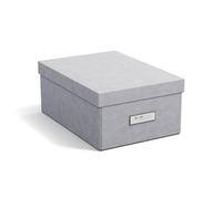 Bigso Box of Sweden KARIN petite boîte de rangement avec couvercle - organiseur solide en panneau de fibres et papier aspect lin - gris clair