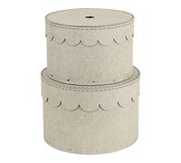 Bigso Box of Sweden lot de 2 Boîtes Rondes Avec Couvercle - Boîte Avec Couvercle pour les Vêtements, les Jouets - Caisson de Rangement Rond en Panneaux de Fibres et Papier Effet Lin - Beige